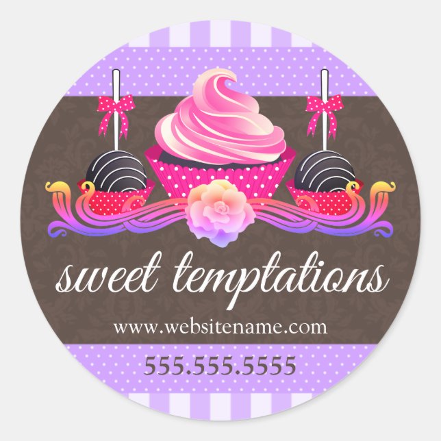 Adesivo Redondo Pop de bolos e Cupcakes (Frente)