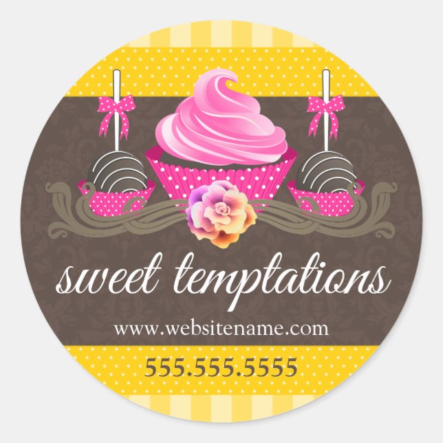 Adesivo Redondo Pop de bolos e Cupcakes (Frente)