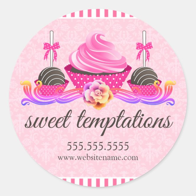 Adesivo Redondo Pop de bolos e Cupcakes (Frente)