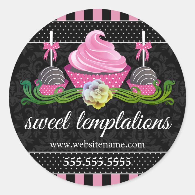 Adesivo Redondo Pop de bolos e Cupcakes (Frente)