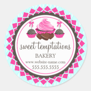 Adesivo Redondo Pop de bolos Elegantes de Cupcake