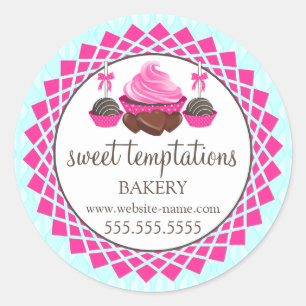 Adesivo Redondo Pop de bolos Elegantes de Cupcake