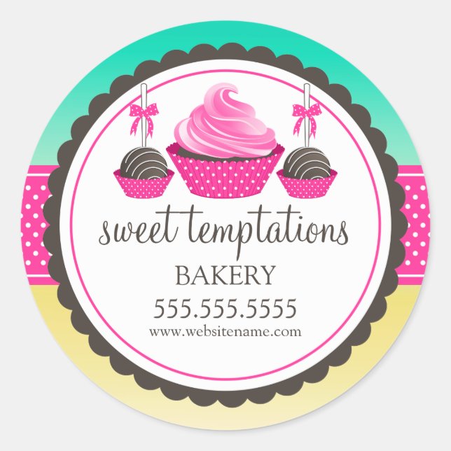 Adesivo Redondo Pop de cupcake e de bolachas para festas (Frente)