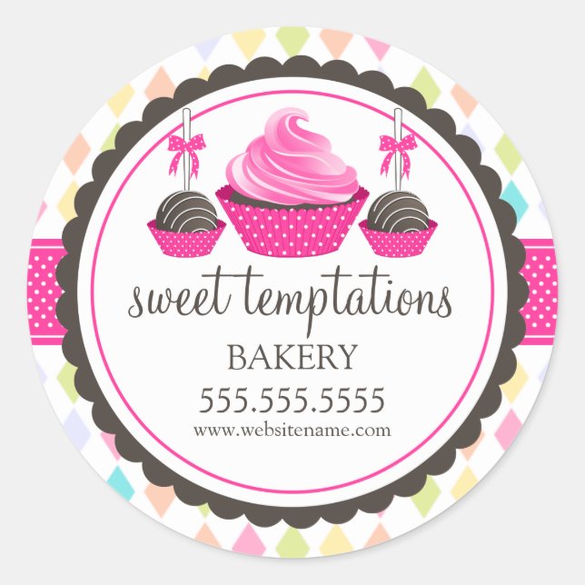 Adesivo Redondo Pop de cupcake e de bolachas para festas (Frente)