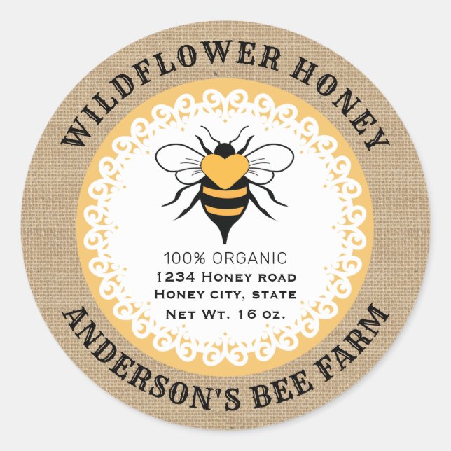 Adesivo Redondo Pop de mel de linhagens de abelha (Frente)
