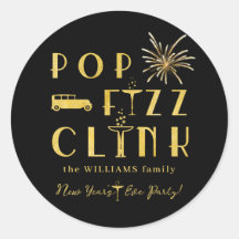 Pop Fizz Clink Tipografia Dourada Ano Novo Moderno