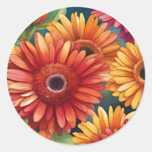 Adesivo Redondo Pop Gerbera Daisy Pattern