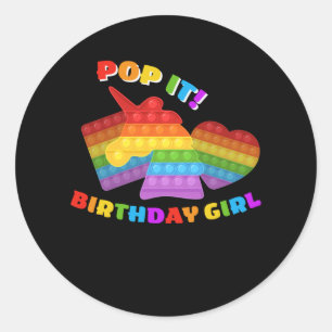 Adesivo Redondo Pop It Dot Day Unicorn For Birthday Girl