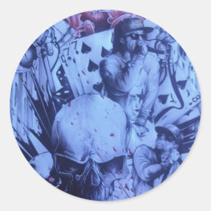 Adesivo Redondo Pop Músicos Impressão de Arte Roxo Azul