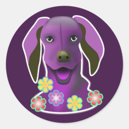 Adesivo Redondo Pop Roxo Arte Sorrindo Cachorro e Flores Diversão