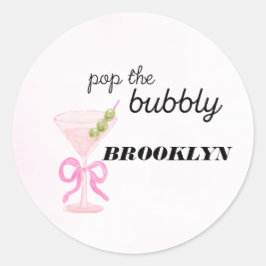 Adesivo Redondo Pop The Bubbly Martini Pink Bridal Sticker