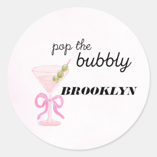 Adesivo Redondo Pop The Bubbly Martini Pink Bridal Sticker (Frente)
