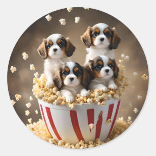 Adesivo Redondo Popcorn Cavalier Spaniel Puppies