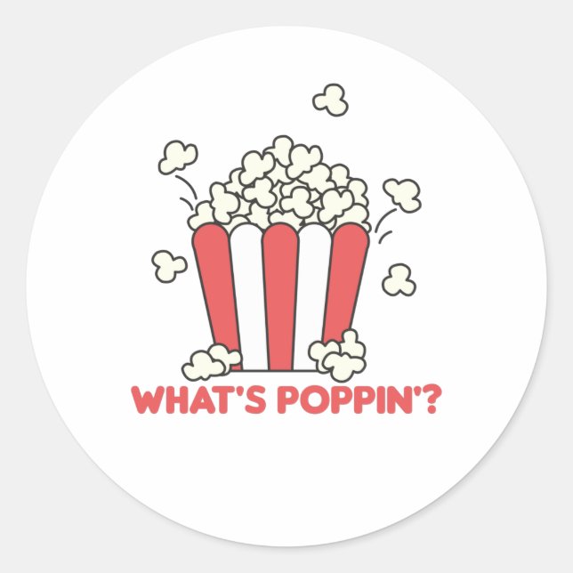 Adesivo Redondo Popcorn Whats Poppin Engraçado Sdizendo (Frente)