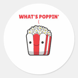Adesivo Redondo Popcorn Whats Poppin Engraçado Sdizendo