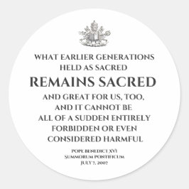 Adesivo Redondo Pope Benedict  Summorum Pontificum Quote Sticker