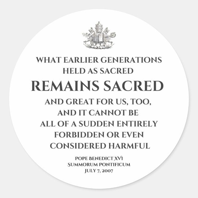 Adesivo Redondo Pope Benedict  Summorum Pontificum Quote Sticker (Frente)