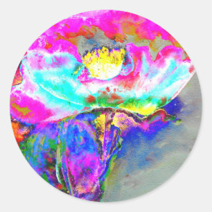 Adesivo Redondo Pópia rosa, pintura floral aquosa