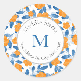 Adesivo Redondo Poppies de Aquarela e Folhas de Rótulos de Padrão