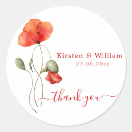 Adesivo Redondo Poppies Elegante De Aquarela - Muito Obrigado