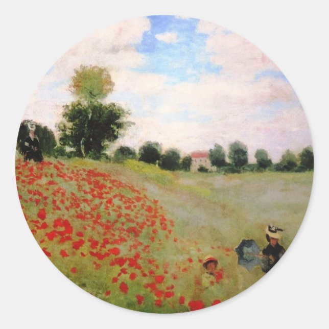 Adesivo Redondo Poppies vermelhos por Monet - Poppy Field Parasol (Frente)