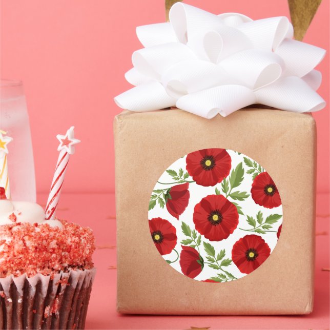 Adesivo Redondo Poppy alegre Flores de Verão (Festa)