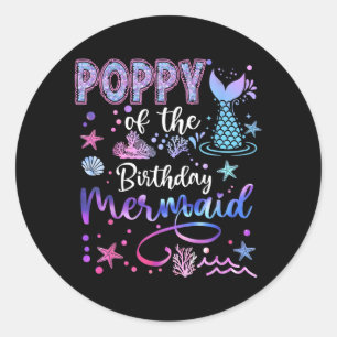 Adesivo Redondo Poppy Da Sereia De Aniversário Divertida 1º Aniver