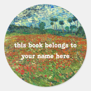 Adesivo Redondo Poppy Field por Vincent Van Gogh Bookplate