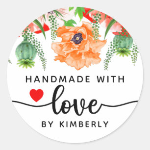 Adesivo Redondo Poppy Flower's Handmade with Love