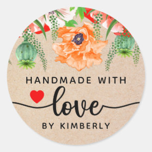 Adesivo Redondo Poppy Flower's Handmade with Love
