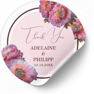 Adesivo Redondo Poppy in Bloom Elegante Floral Obrigado Casament