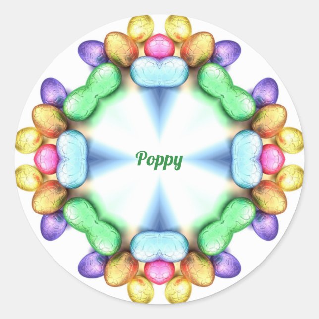 Adesivo Redondo POPPY ~ PÁSCOA WOW! Páscoa De Ovos bonito Dando ~ (Frente)