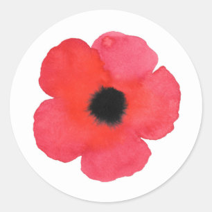 Adesivo Redondo Poppy Red Watercolor