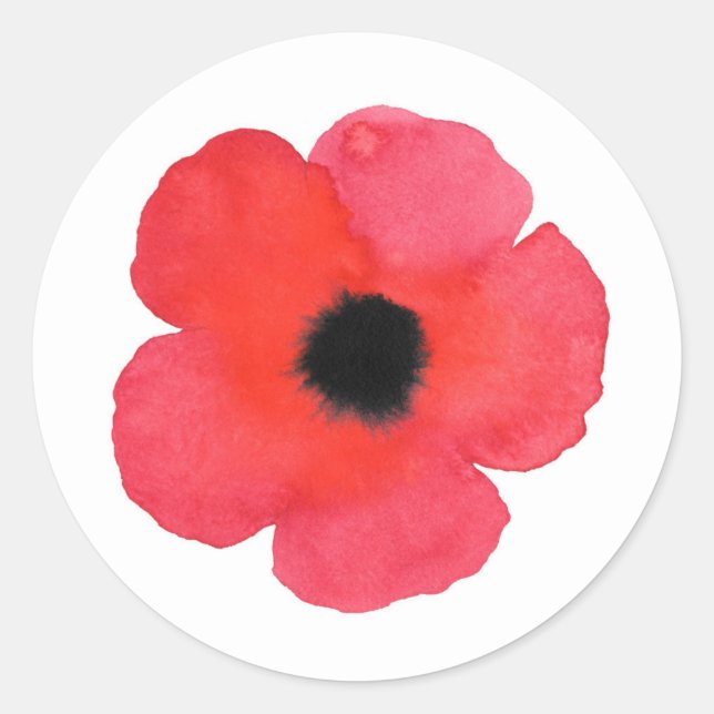 Adesivo Redondo Poppy Red Watercolor (Frente)