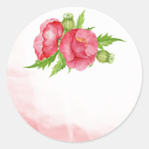 Adesivo Redondo Poppy Watercolor Pharma Vinhetas De Casamento