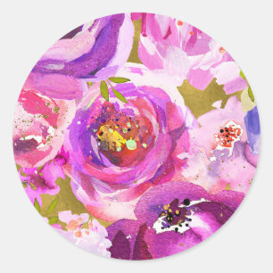 Adesivo Redondo Pops de Rosa e Roxo Casamento Floral Vibrante