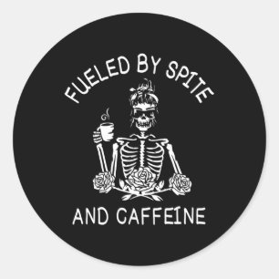 Adesivo Redondo Por Caffeine Floral Halloween Skeleton Wo
