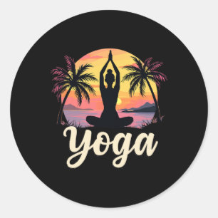 Adesivo Redondo Pôr do sol e meditação de yoga - Namaste Vintage Y