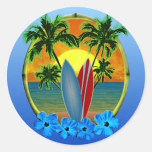Adesivo Redondo Por do sol e prancha