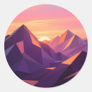Adesivo Redondo Pôr do Sol Geométrico de Montanha Low Poly