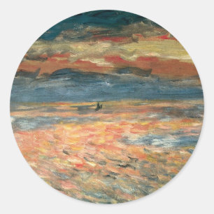 Adesivo Redondo Pôr do sol no mar de Pierre Renoir, Arte Fino Anti