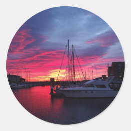 Adesivo Redondo Pôr do sol no Marina de Hartlepool