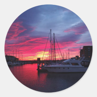 Adesivo Redondo Pôr do sol no Marina de Hartlepool