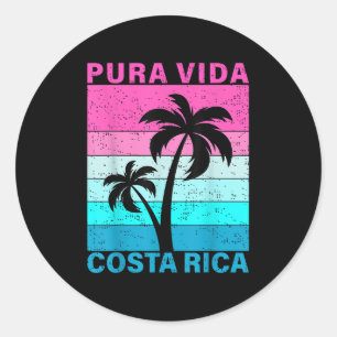 Adesivo Redondo Pôr do Sol Retrô Palmeira Costa Rica Férias Pura V