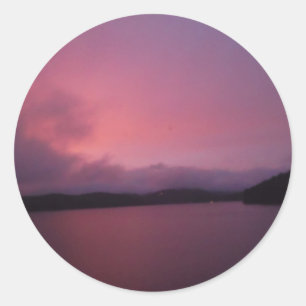 Adesivo Redondo pôr do sol roxo no lago de Arrohead