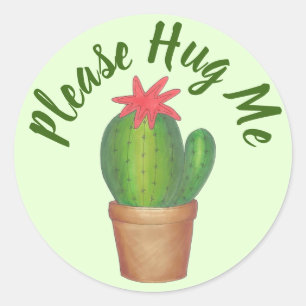 Adesivo Redondo Por Favor, Abraça-Me O Cactus De Planta Com Pó Ver
