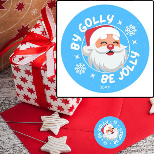 Adesivo Redondo Por Golly Be Jolly Bonitinho Papai noel Vinheta de