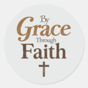 Adesivo Redondo Por Grace Through Faith - Christian Cross Vintage