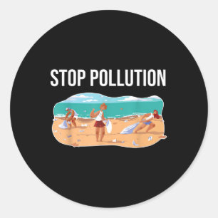 Adesivo Redondo Pôr termo à poluição Proteção Ambiental do Mar Plá