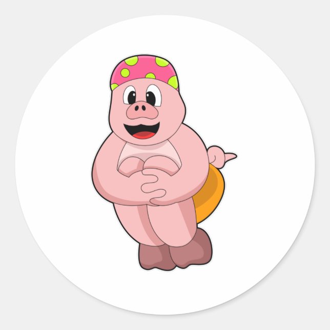 Adesivo Redondo Porco a saltar para a água (Frente)